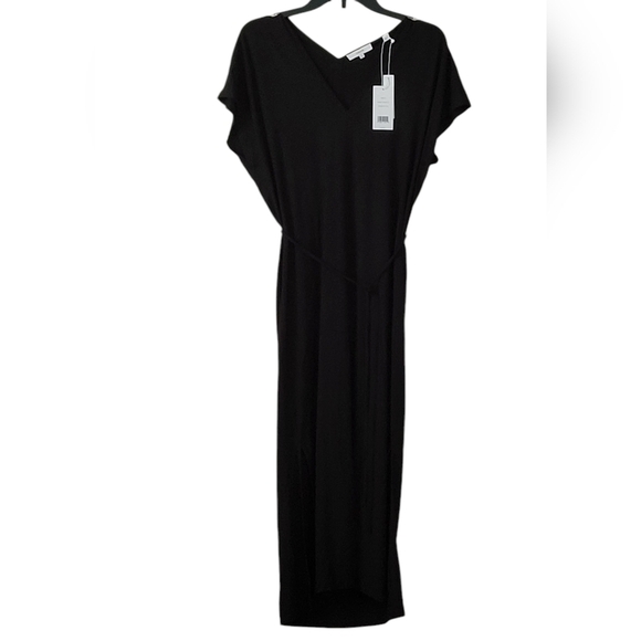 Vince Double V-Neck Cap Sleeve Knit Midi Dress Stretchy Black Size XS New - Picture 5 of 13